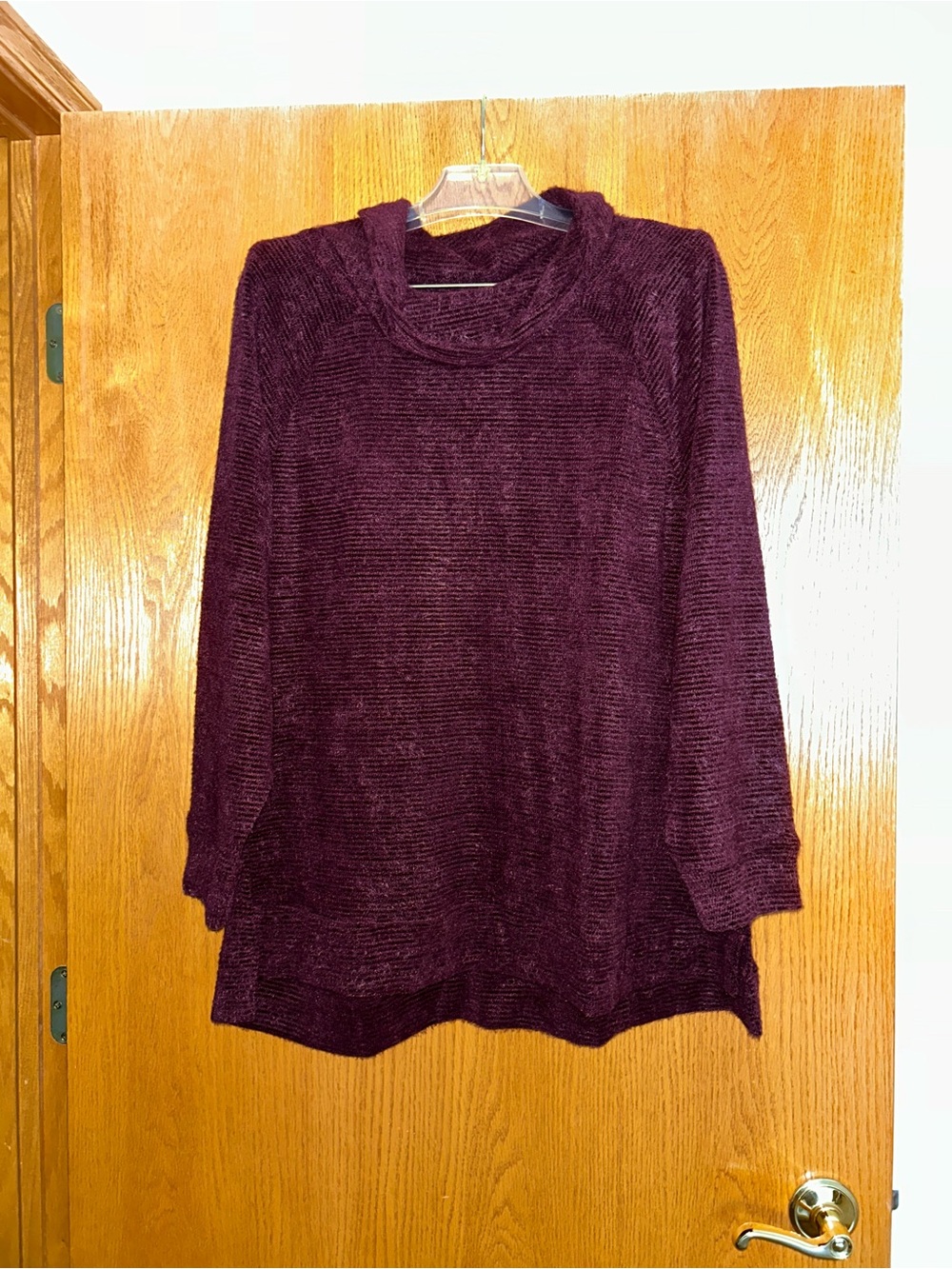 Lane Bryant Cozy Women's Chenille Cowl-Neck Textured Pullover - Burgundy